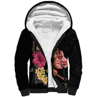 Ukulele mix Polynesian Flower Sherpa Hoodie Hawaiian Tribal Pattern LT03 Unisex Black - Polynesian Pride