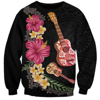 Ukulele mix Polynesian Flower Sweatshirt Hawaiian Tribal Pattern LT03 Unisex Black - Polynesian Pride