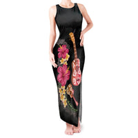 Ukulele mix Polynesian Flower Tank Maxi Dress Hawaiian Tribal Pattern LT03 Women Black - Polynesian Pride