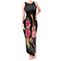 Ukulele mix Polynesian Flower Tank Maxi Dress Hawaiian Tribal Pattern LT03 Women Black - Polynesian Pride