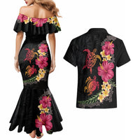Hawaiian Flower and Tribal Turtle Couples Matching Mermaid Dress and Hawaiian Shirt Colorful Style LT03 - Polynesian Pride