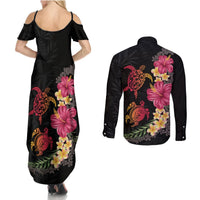 Hawaiian Flower and Tribal Turtle Couples Matching Summer Maxi Dress and Long Sleeve Button Shirt Colorful Style LT03 - Polynesian Pride