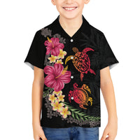 Hawaiian Flower and Tribal Turtle Family Matching Off Shoulder Short Dress and Hawaiian Shirt Colorful Style