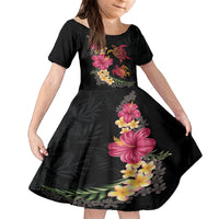 Hawaiian Flower and Tribal Turtle Family Matching Summer Maxi Dress and Hawaiian Shirt Colorful Style LT03 Daughter's Dress Black - Polynesian Pride
