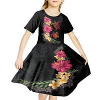 Hawaiian Flower and Tribal Turtle Kid Short Sleeve Dress Colorful Style LT03 - Polynesian Pride