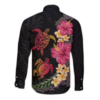 Hawaiian Flower and Tribal Turtle Long Sleeve Button Shirt Colorful Style