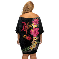 Hawaiian Flower and Tribal Turtle Off Shoulder Short Dress Colorful Style LT03 - Polynesian Pride