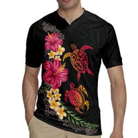 Hawaiian Flower and Tribal Turtle Rugby Jersey Colorful Style