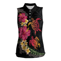 Hawaiian Flower and Tribal Turtle Women Sleeveless Polo Shirt Colorful Style