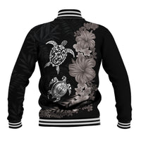 Hawaiian Flower and Tribal Turtle Baseball Jacket Grayscale Mode LT03 - Polynesian Pride