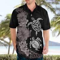 Hawaiian Flower and Tribal Turtle Hawaiian Shirt Grayscale Mode LT03 - Polynesian Pride