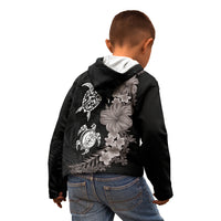 Hawaiian Flower and Tribal Turtle Kid Hoodie Grayscale Mode