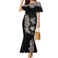 Hawaiian Flower and Tribal Turtle Mermaid Dress Grayscale Mode LT03 Women Black - Polynesian Pride