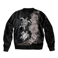 Hawaiian Flower and Tribal Turtle Sleeve Zip Bomber Jacket Grayscale Mode LT03 - Polynesian Pride
