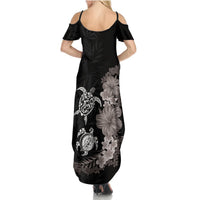 Hawaiian Flower and Tribal Turtle Summer Maxi Dress Grayscale Mode LT03 - Polynesian Pride