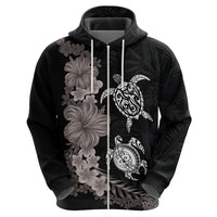 Hawaiian Flower and Tribal Turtle Zip Hoodie Grayscale Mode