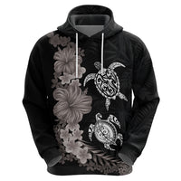 Hawaiian Flower and Tribal Turtle Zip Hoodie Grayscale Mode