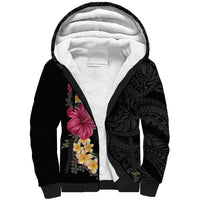 Hawaiian Plumeria and Hibiscus Sherpa Hoodie Colorful Style LT03 Unisex Black - Polynesian Pride