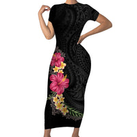 Hawaiian Plumeria and Hibiscus Short Sleeve Bodycon Dress Colorful Style