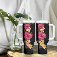 Hawaiian Plumeria and Hibiscus Tumbler With Handle Colorful Style