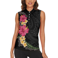 Hawaiian Plumeria and Hibiscus Women Sleeveless Polo Shirt Colorful Style