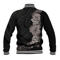 Hawaiian Plumeria and Hibiscus Baseball Jacket Grayscale Mode
