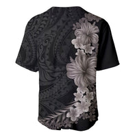 Hawaiian Plumeria and Hibiscus Baseball Jersey Grayscale Mode