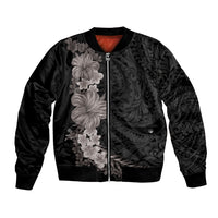 Hawaiian Plumeria and Hibiscus Bomber Jacket Grayscale Mode