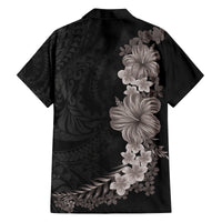 Hawaiian Plumeria and Hibiscus Family Matching Tank Maxi Dress and Hawaiian Shirt Grayscale Mode
