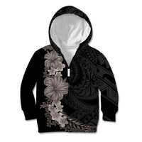 Hawaiian Plumeria and Hibiscus Kid Hoodie Grayscale Mode