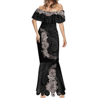 Hawaiian Plumeria and Hibiscus Mermaid Dress Grayscale Mode LT03 - Polynesian Pride