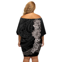 Hawaiian Plumeria and Hibiscus Off Shoulder Short Dress Grayscale Mode LT03 - Polynesian Pride