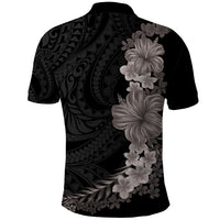 Hawaiian Plumeria and Hibiscus Polo Shirt Grayscale Mode