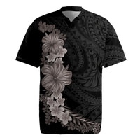Hawaiian Plumeria and Hibiscus Rugby Jersey Grayscale Mode