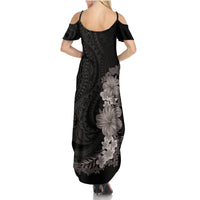 Hawaiian Plumeria and Hibiscus Summer Maxi Dress Grayscale Mode LT03 - Polynesian Pride
