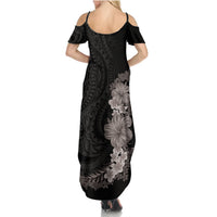 Hawaiian Plumeria and Hibiscus Summer Maxi Dress Grayscale Mode LT03 - Polynesian Pride