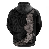 Hawaiian Plumeria and Hibiscus Zip Hoodie Grayscale Mode