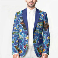 Hawaiian Island Shapes-Iconic Landscape Blazer with Plumeria and Palaka Blue Color LT03 - Polynesian Pride