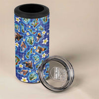 Hawaiian Island Shapes-Iconic Landscape 4 in 1 Can Cooler Tumbler with Plumeria and Palaka Blue Color