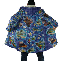 Hawaiian Island Shapes-Iconic Landscape Cloak with Plumeria and Palaka Blue Color LT03 - Polynesian Pride