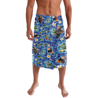 Hawaiian Island Shapes-Iconic Landscape Lavalava with Plumeria and Palaka Blue Color LT03 Blue - Polynesian Pride