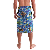 Hawaiian Island Shapes-Iconic Landscape Lavalava with Plumeria and Palaka Blue Color LT03 - Polynesian Pride