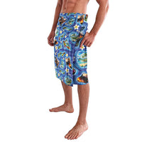 Hawaiian Island Shapes-Iconic Landscape Lavalava with Plumeria and Palaka Blue Color LT03 - Polynesian Pride