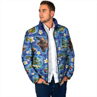 Hawaiian Island Shapes-Iconic Landscape Padded Jacket with Plumeria and Palaka Blue Color LT03 - Polynesian Pride