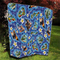 Hawaiian Island Shapes-Iconic Landscape Quilt with Plumeria and Palaka Blue Color LT03 - Polynesian Pride