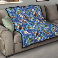 Hawaiian Island Shapes-Iconic Landscape Quilt with Plumeria and Palaka Blue Color LT03 - Polynesian Pride
