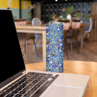 Hawaiian Island Shapes-Iconic Landscape Skinny Tumbler with Plumeria and Palaka Blue Color