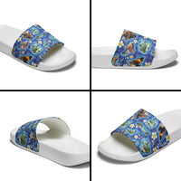 Hawaiian Island Shapes-Iconic Landscape Slide Sandals with Plumeria and Palaka Blue Color LT03 - Polynesian Pride