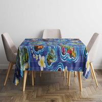 Hawaiian Island Shapes-Iconic Landscape Tablecloth with Plumeria and Palaka Blue Color LT03 - Polynesian Pride
