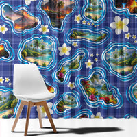 Hawaiian Island Shapes-Iconic Landscape Window Curtain with Plumeria and Palaka Blue Color LT03 - Polynesian Pride